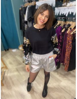 Short en simili cuir argenté