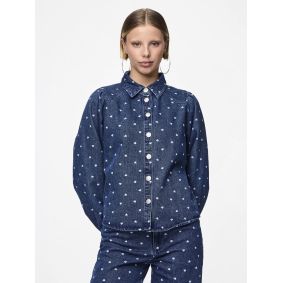 Chemise en jeans imprimée coeur