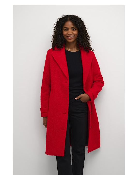 Long manteau rouge à bouclette