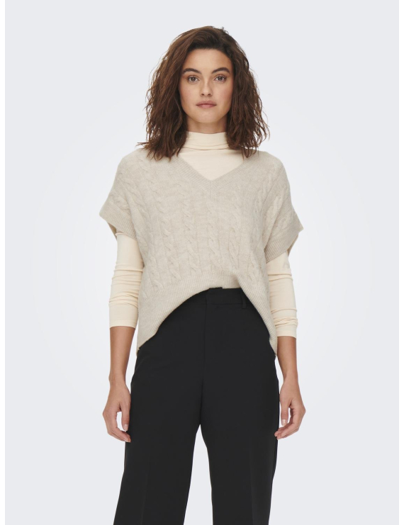 Pull en maille beige sans manches