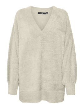 Pull beige en maille col v