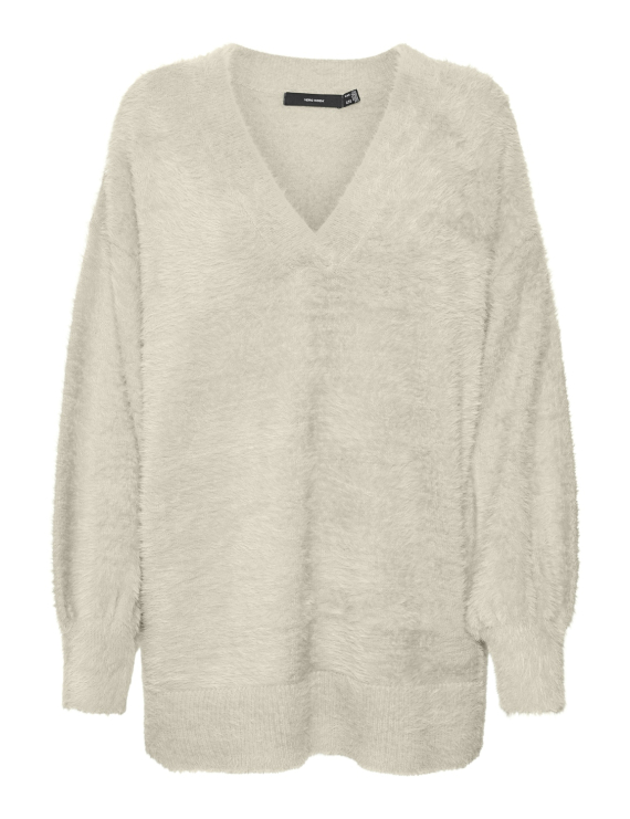 Pull beige en maille col v